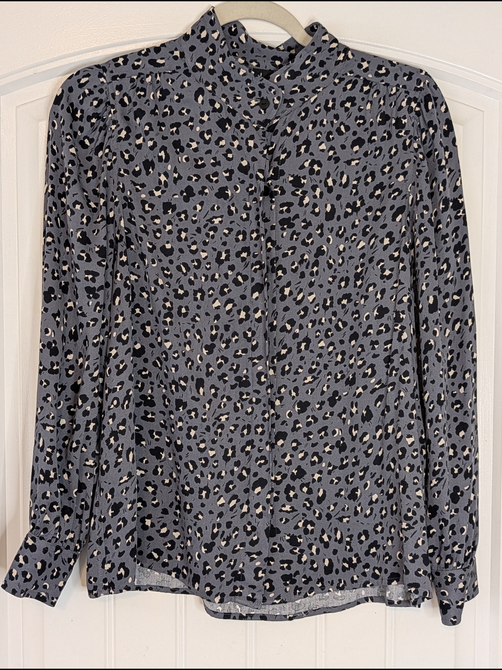 Lilli Sucre Slate Blue-Gray Leopard Animal Print Button Down Shirt - Picture 2 of 14